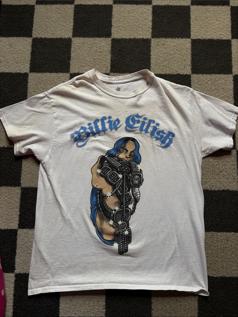 Billie Eilish White and Blue Graphic tshirt